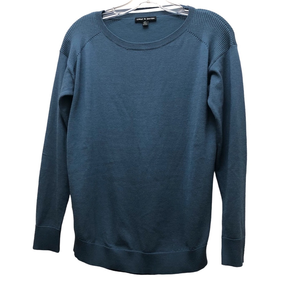 Cable & Gauge Long Sleeve Crew Neck Rayon/Polyester Knit Sweater W Size SP Blue